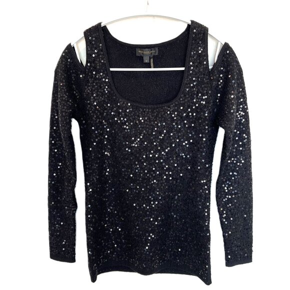 Donna Karan Sequin Knit Cold-Shoulder Sweater Black Size XS NWOT - Picture 6 of 10